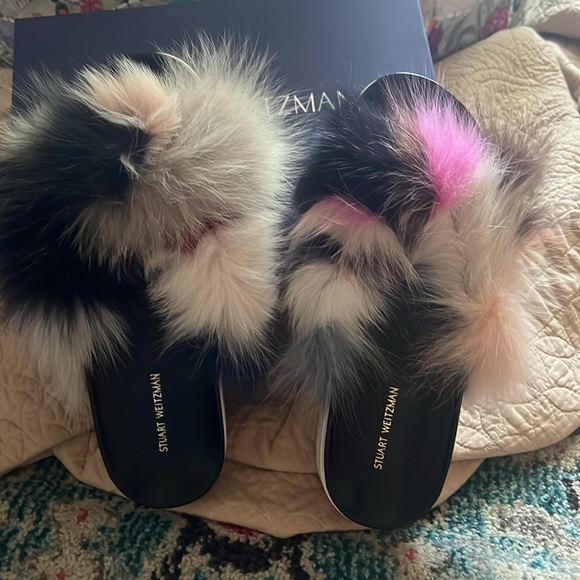 Stuart Weitzman Sublime REAL Multi-Color Fox Fur Sandals Slides Flats Slippers - Picture 8 of 16